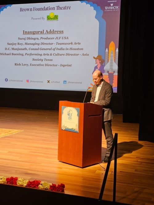 Michael Buening, Performing Arts & Culture Director, Asia Society Texas addressin gthe gathering at the Inaugural